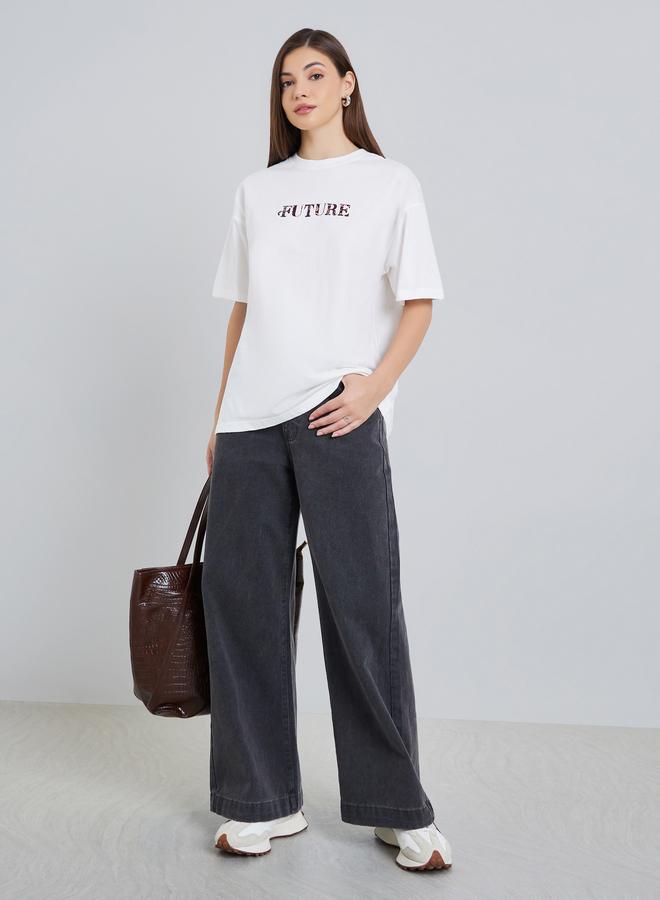 Styli Women Oversized Graphic Print T-Shirt - Image 2